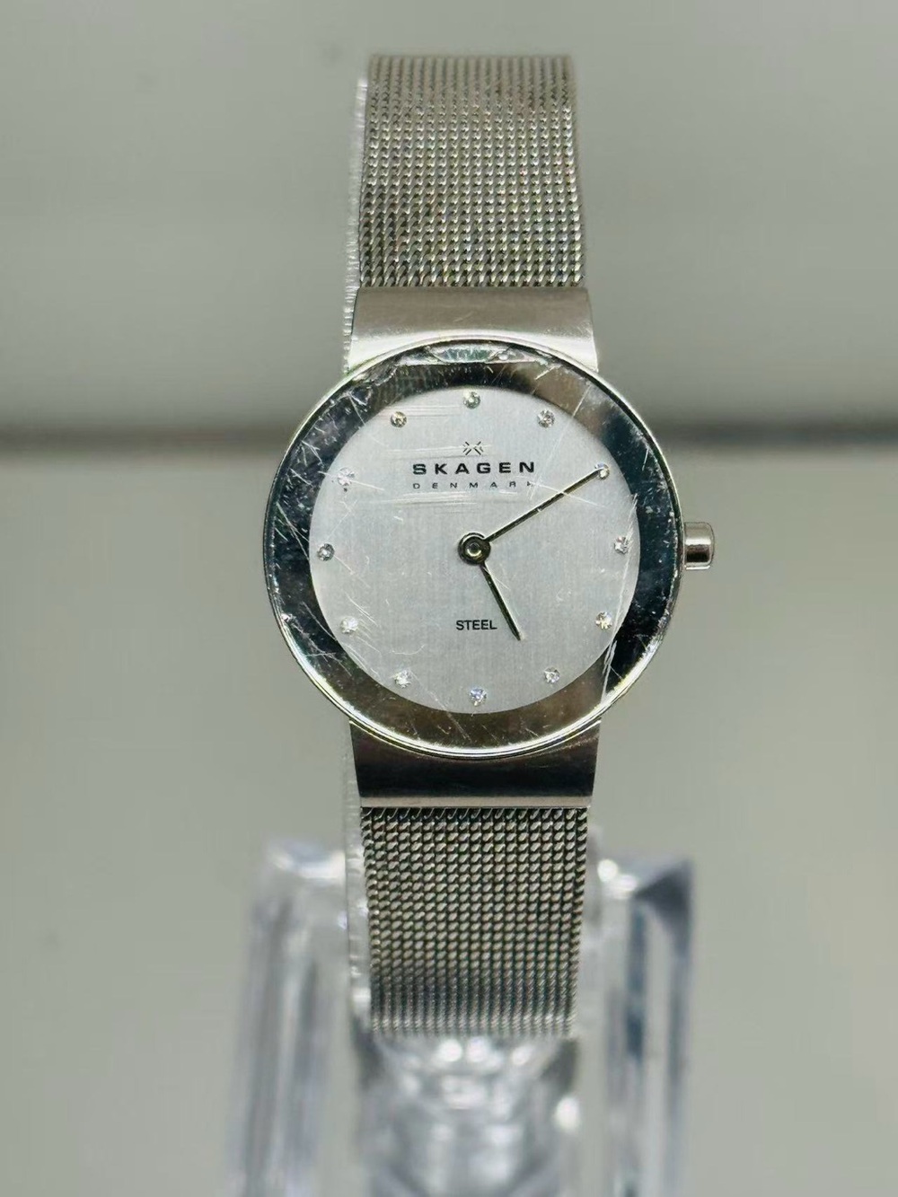 Vintage Skagen Denmark Women Quartz Watch Silver Dial Mesh Band New Battery Runs